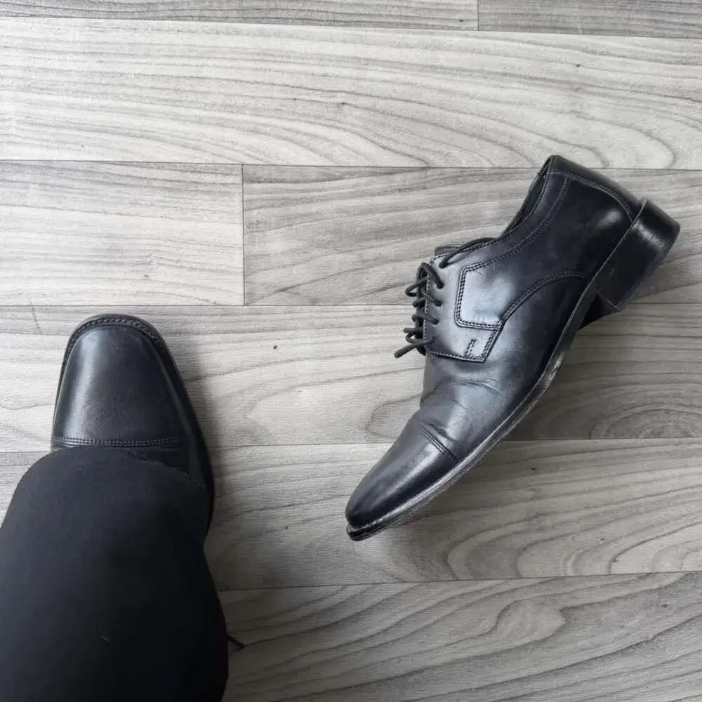 J. Murphy by Johnston & Murphy Black Leather Cap Toe Dress Shoes Size 9.5